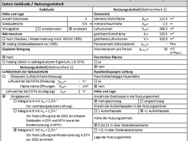 Daten Lüftungskonzept Datenauszug aus einem Lüftungskonzept