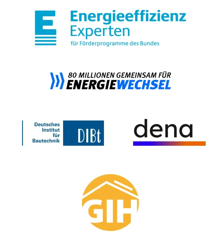 Logo-Kombination: Energieeffizienz-Experten, DIBt, dena, GIH, für Energiewechsel.