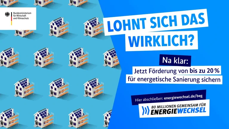 Text auf blauem Hintergrund: "Lohnt sich das wirklich?" mit Informationen zur Förderung.